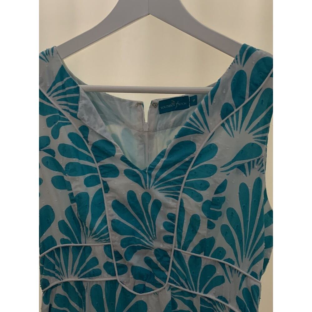 SOUTHERN FROCK Dress Women's 6 Blue White Sleeveless Classic Prep Cotton Lined - Picture 2 of 8